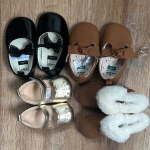 Bundle of Black, Brown, Gold, and Cream Baby Girl Dress Shoes